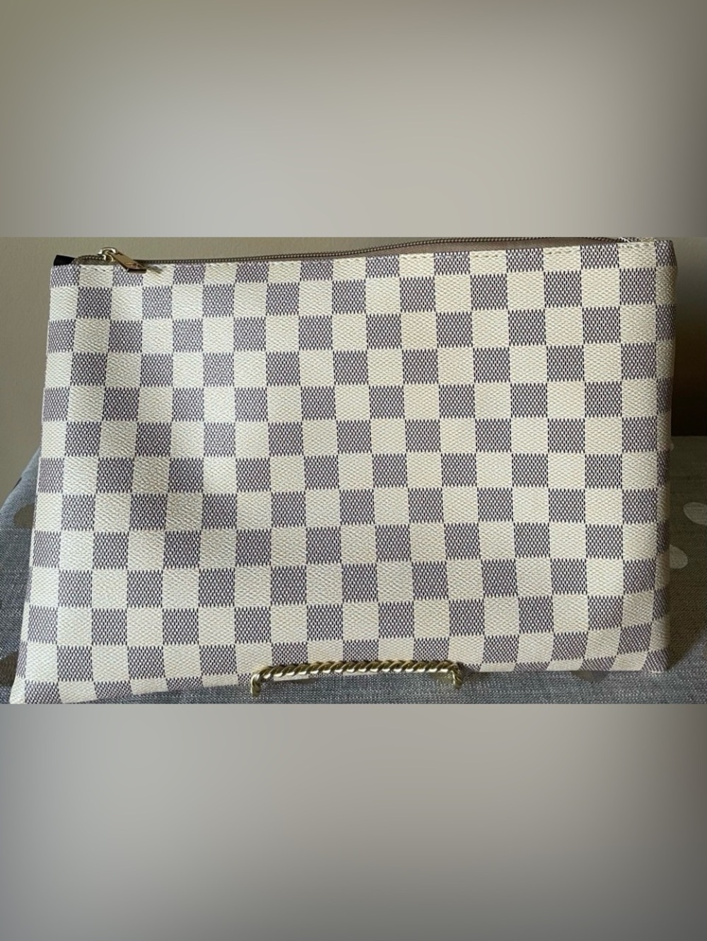 Gray and Ivory Canvas Envelope Style Clutch Bag.
